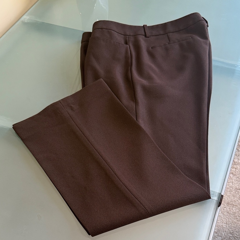 Tahari Brown Wide Leg Pants with Stretch Tailored Career Pants Size 14